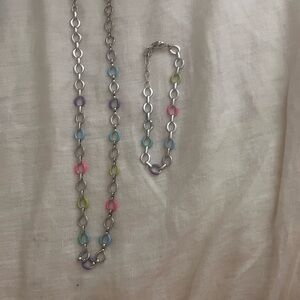 Else Silver Multicolor Chain Necklace and Bracelet Set